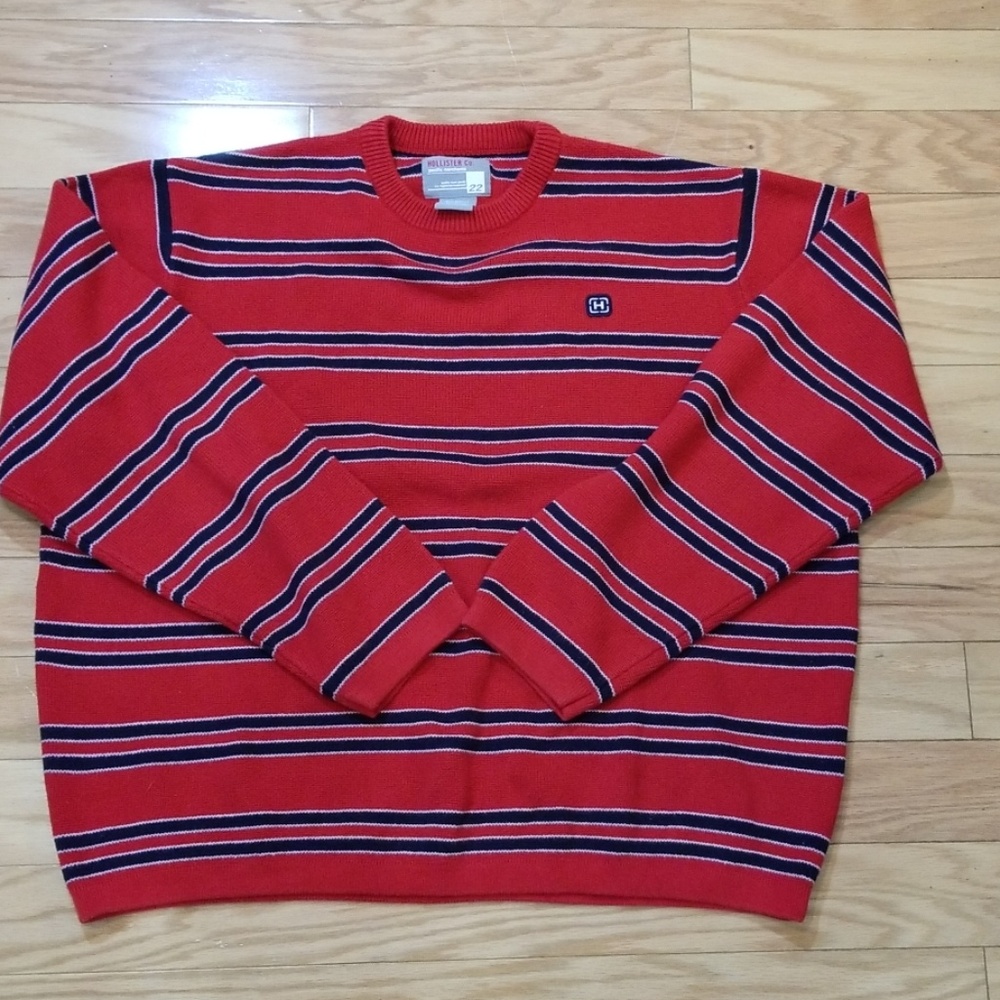 VTG Hollister Crewneck Sweater Red Blue Stripe LG